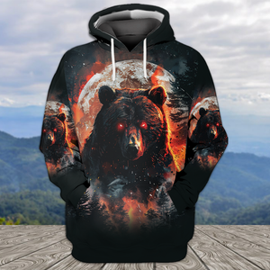 Fire Bear Adventure Dark Night Forest All Over Print Shirt