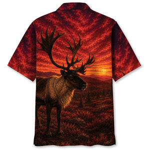 Caribou Hunting Burnt Sky Hawaiian Shirt