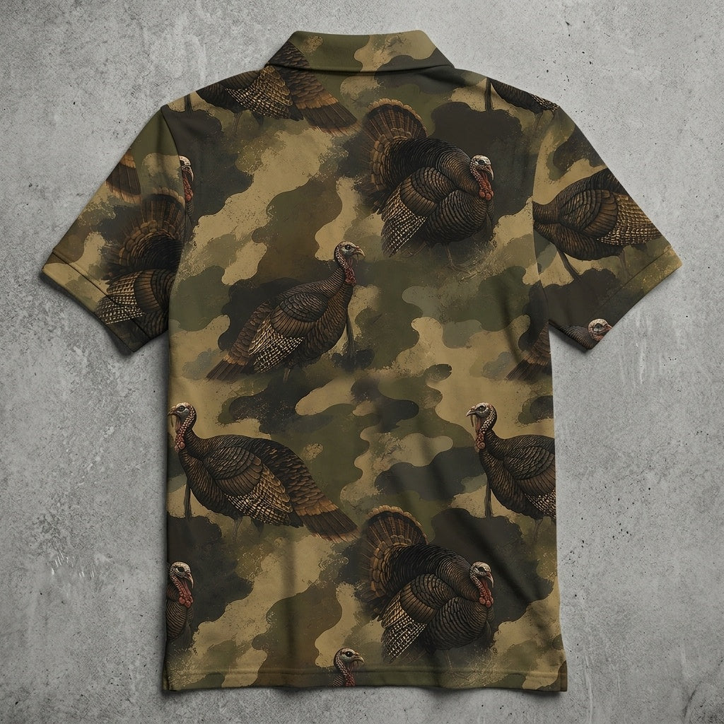 Wild Turkey Camouflage Graphic Pattern Men Polo Shirt