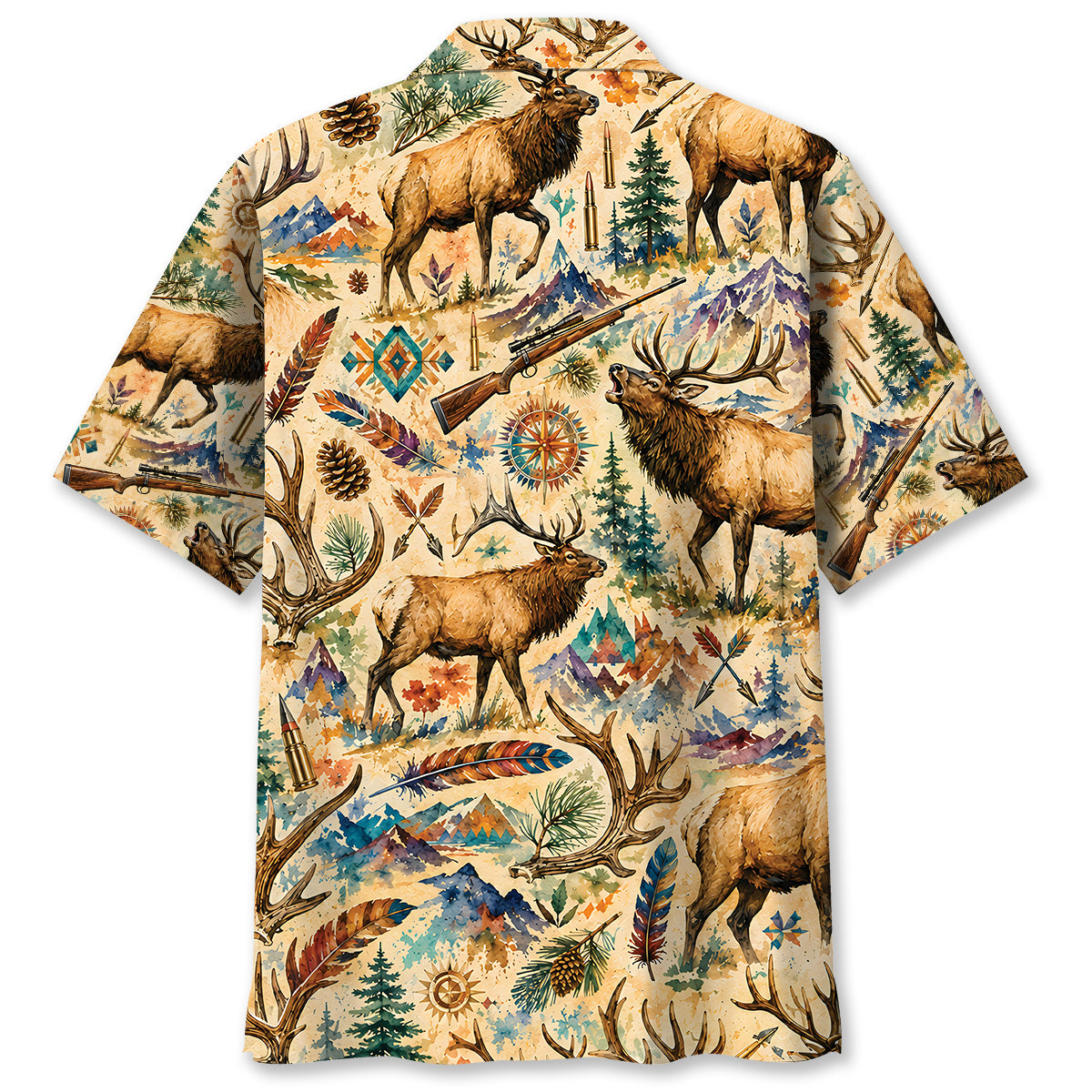 Elk Hunting Watercolor Hawaiian Shirt
