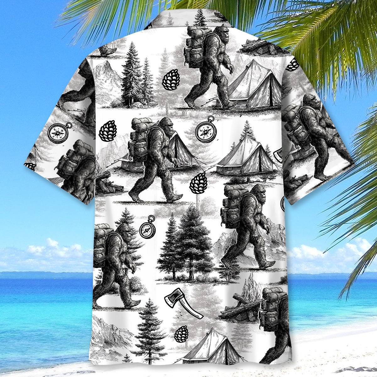 Vintage Bigfoot Go Camping Hawaiian Shirt