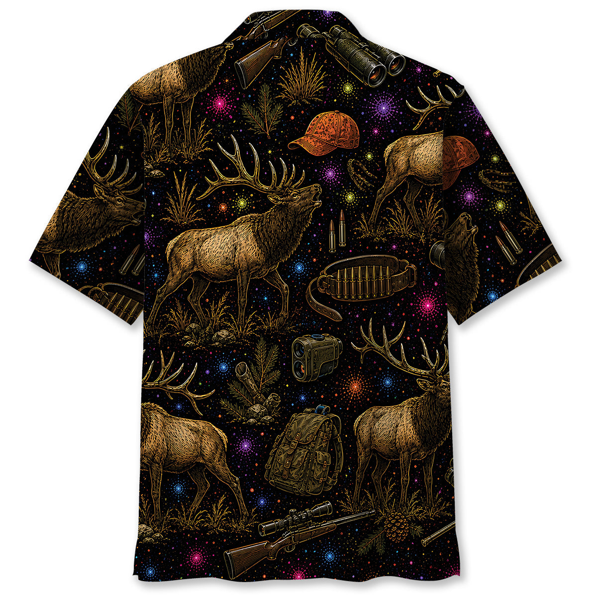 Retro Elk Hunting Colorful Hawaiian Shirt