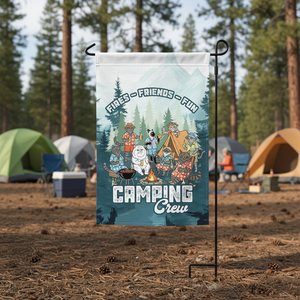 Friends, Fires, Fun Camping Crew Cats Flag Decor