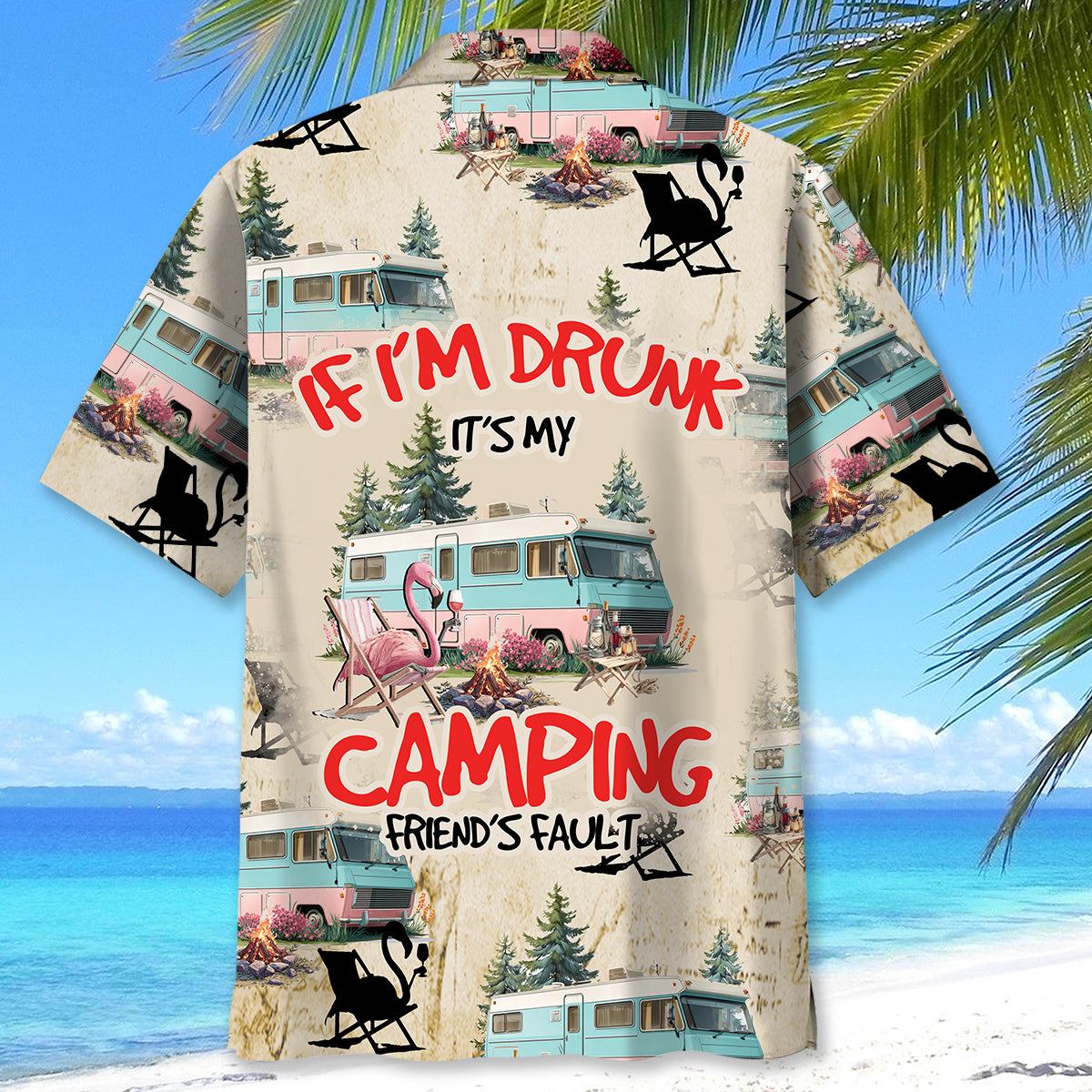 Retro Camper and Campfire Drinking Hawaiian Shirt