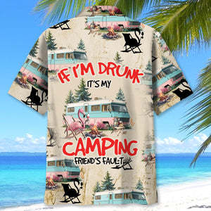 Retro Camper and Campfire Drinking Hawaiian Shirt