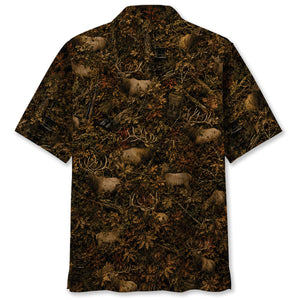 Elk Hunting Forest Camouflage Hawaiian Shirt