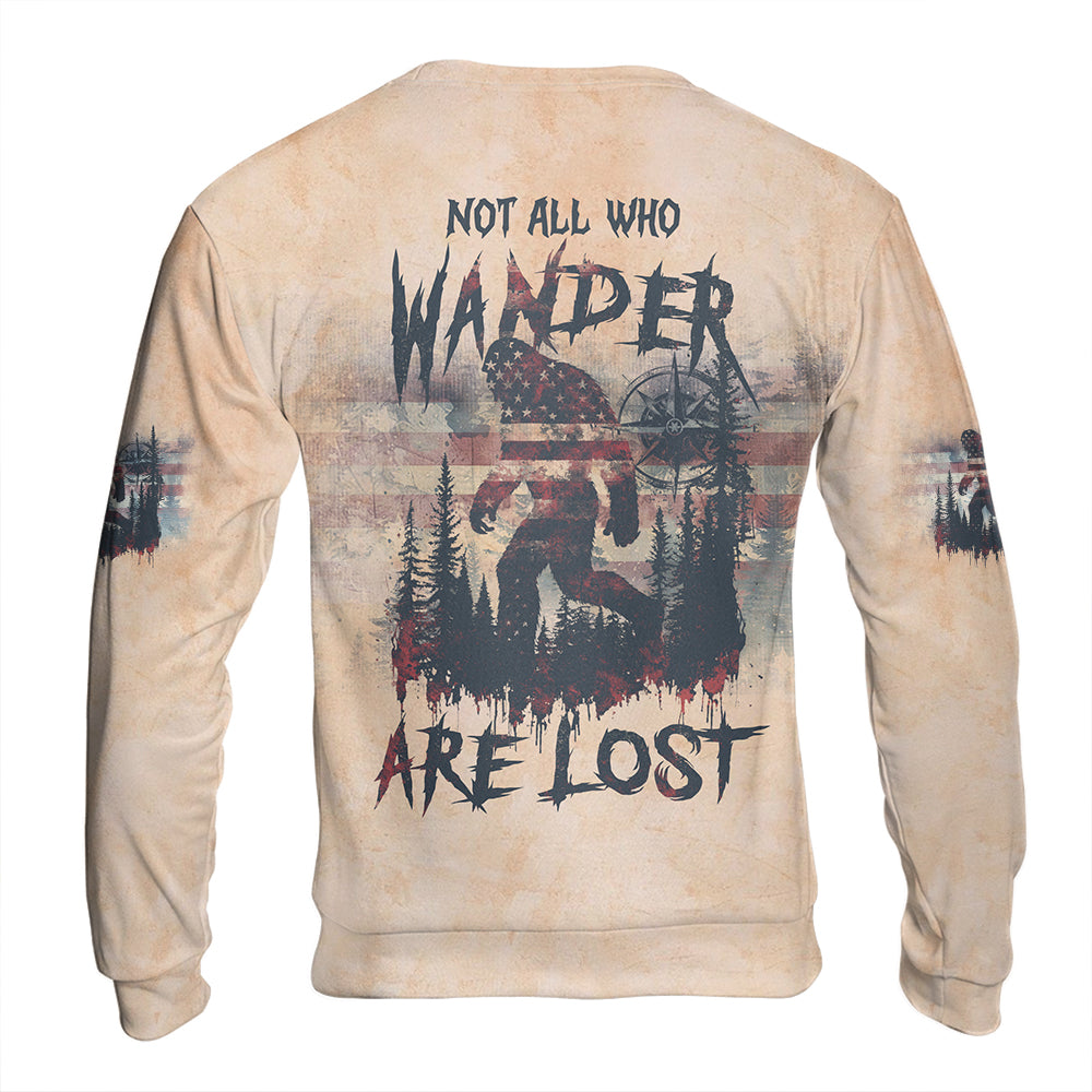 Vintage Bigfoot Not All Who Wander Are Lost Compass USA All Over Print Shirt