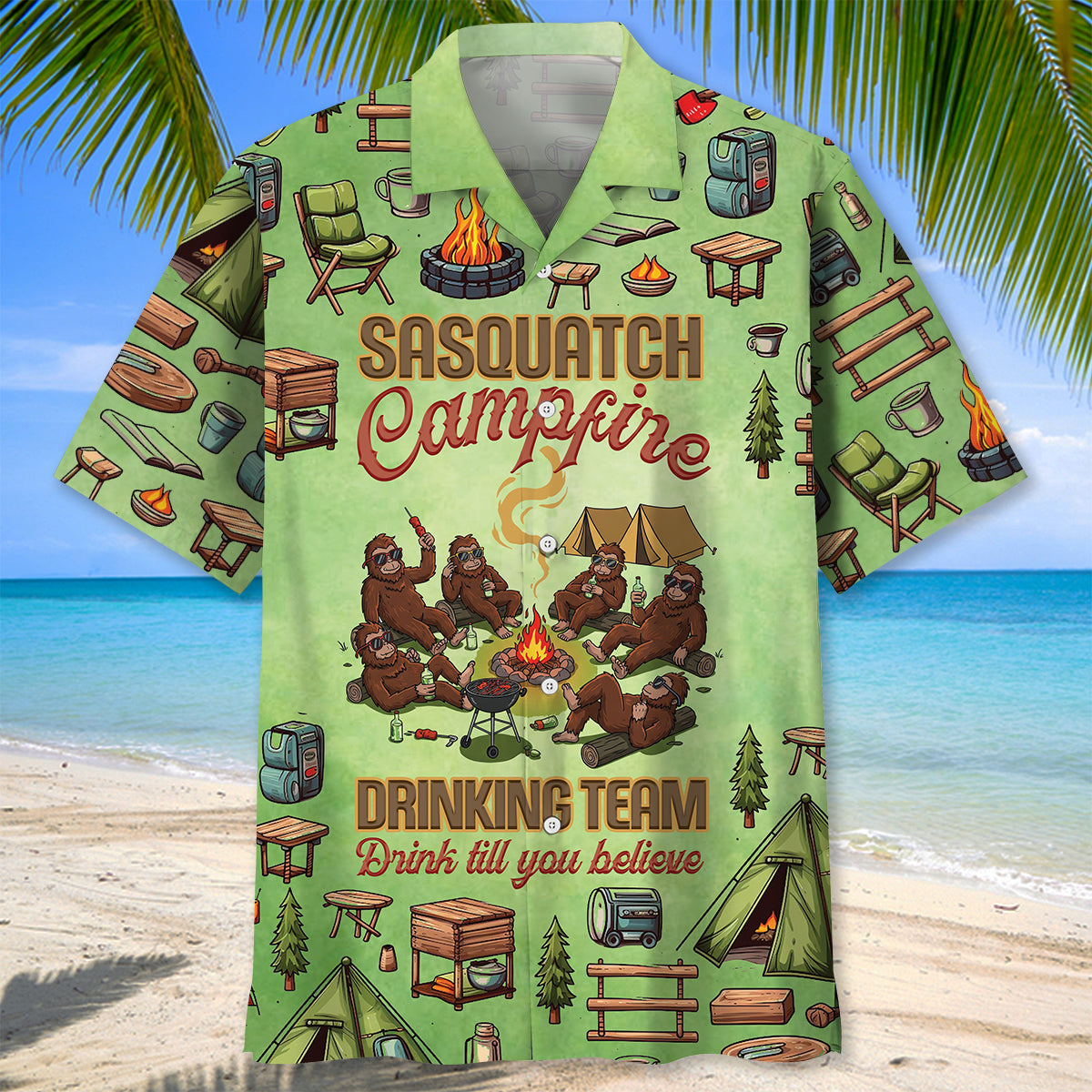 Sasquatch Campfire Drinking Team Hawaiian Shirt
