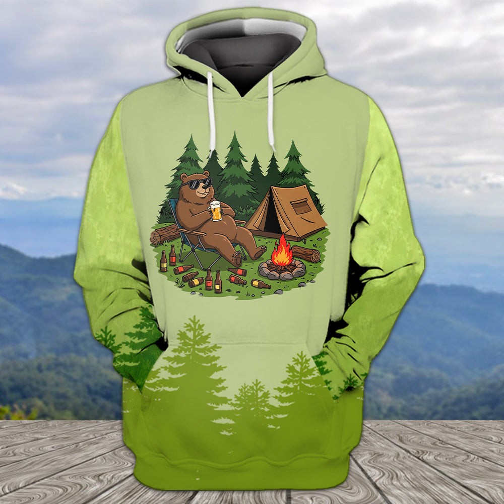 Funny Bear Drinking Camping All Over Print Shirt