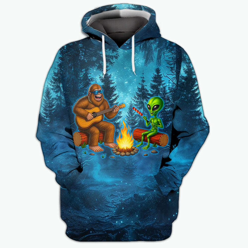 Bigfoot And Alien Making Memories One Campfire At A Time Christmas All Over Print Shirt