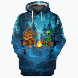Bigfoot And Alien Making Memories One Campfire At A Time Christmas All Over Print Shirt