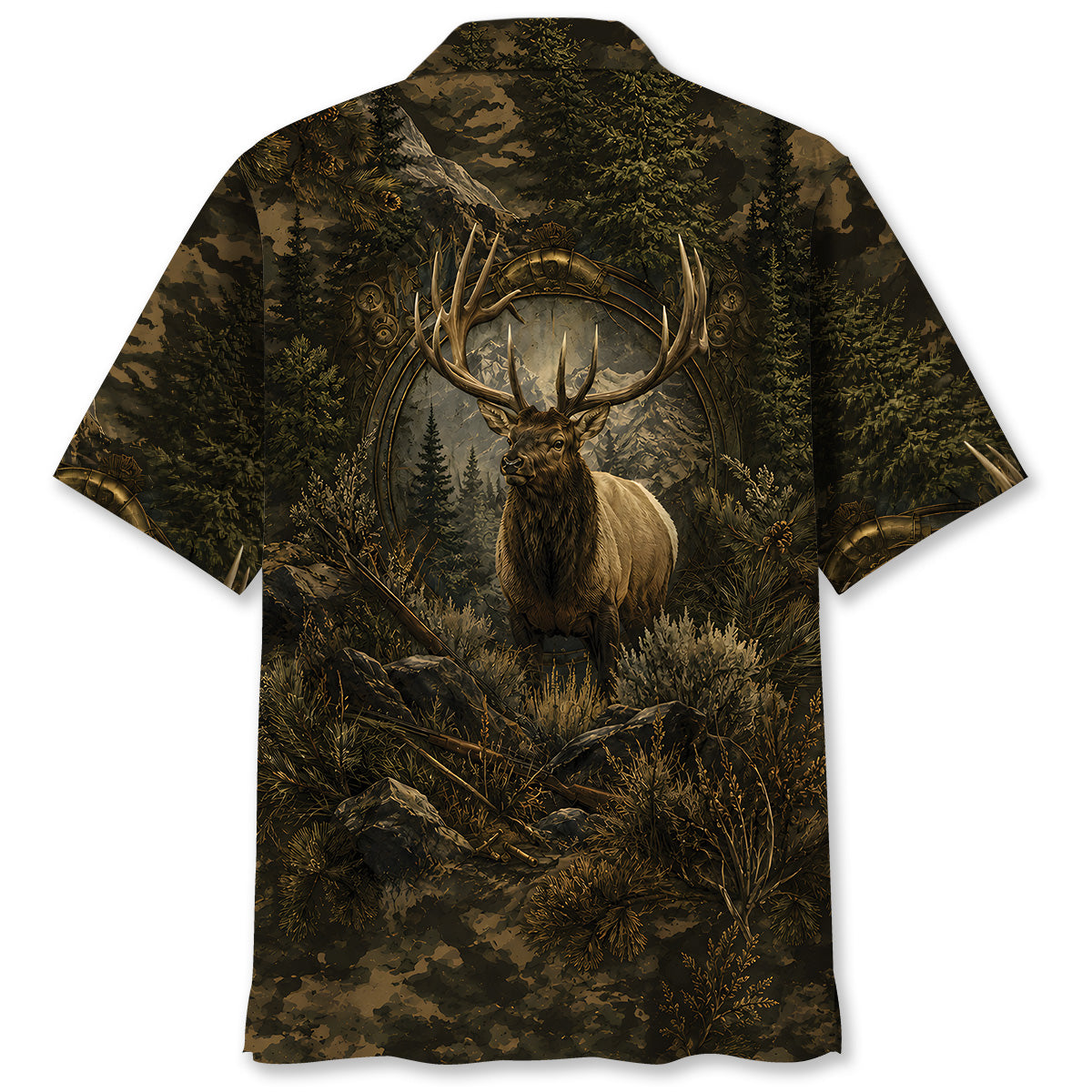 Elk Hunting Dark Camo Hawaiian Shirt