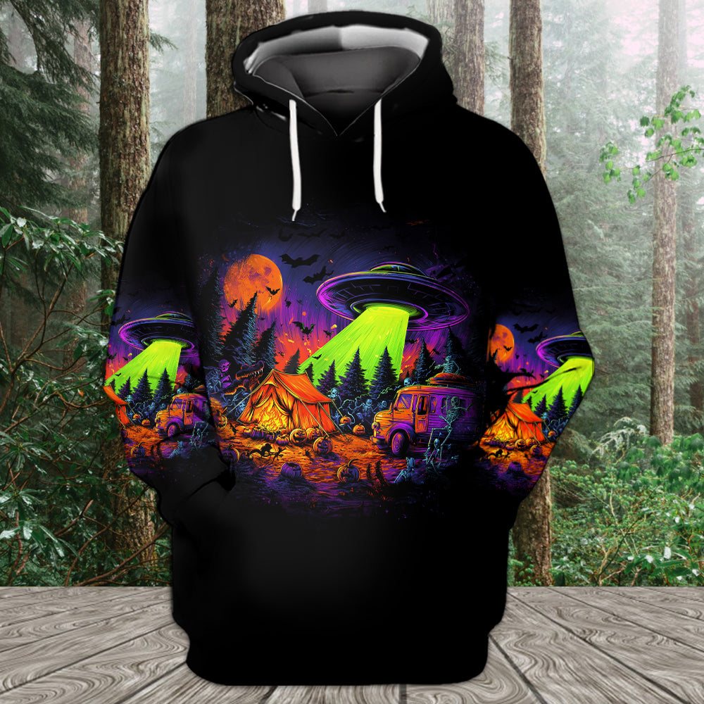 Alien Camp-O-Ween Invasion – UFO Halloween Camping All Over Print Shirt