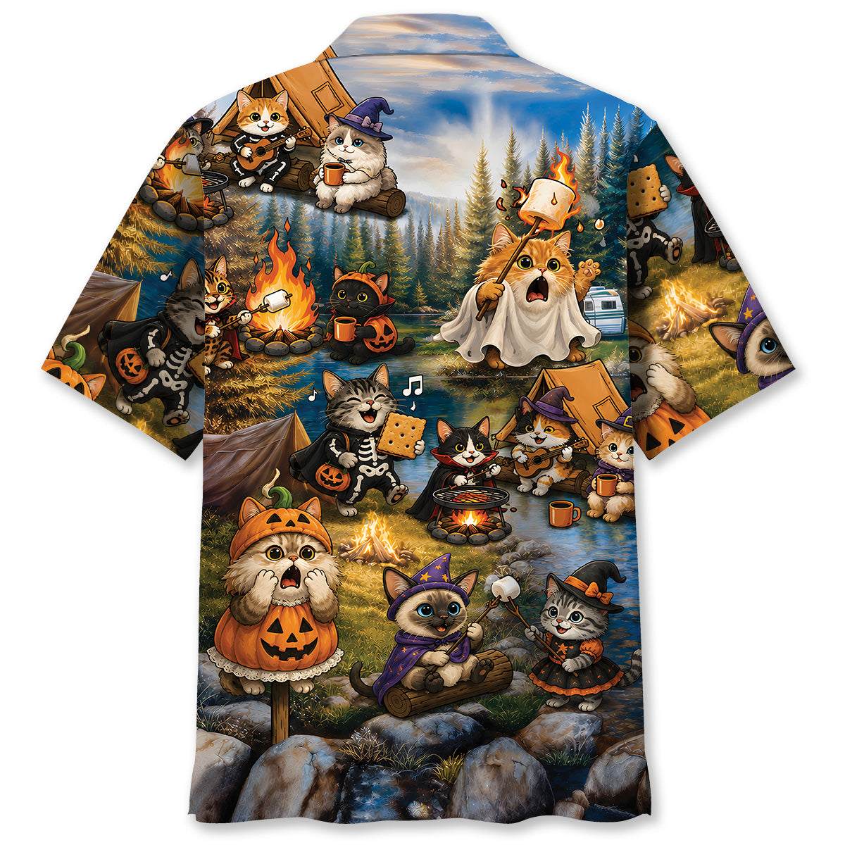 Vintage Cats Camping Hawaiian Shirt