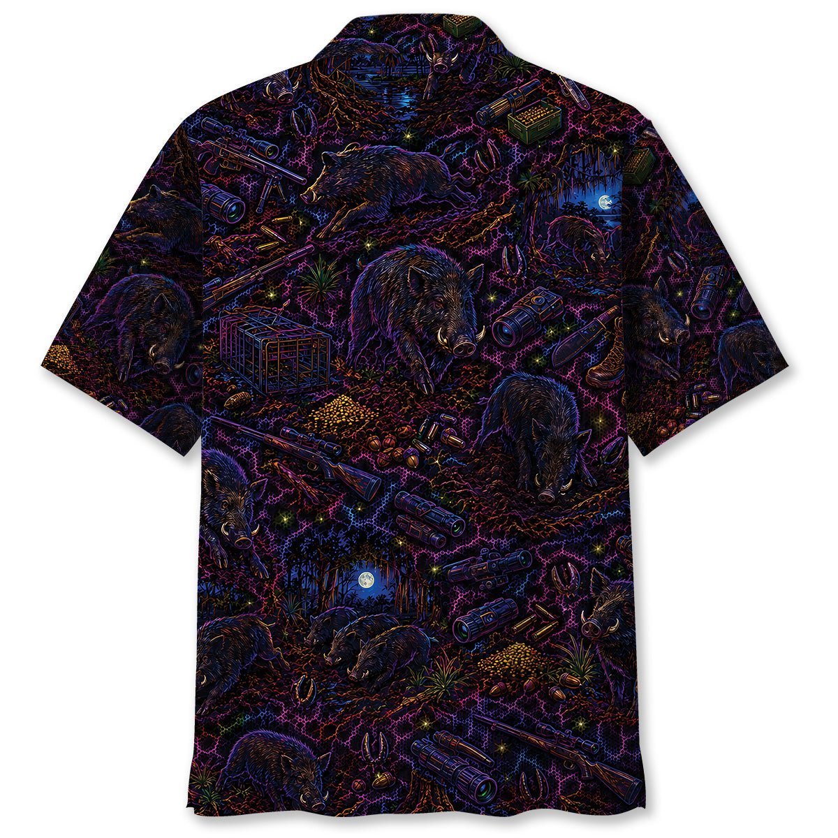 Midnight Feral Hog Neon Hawaiian Shirt