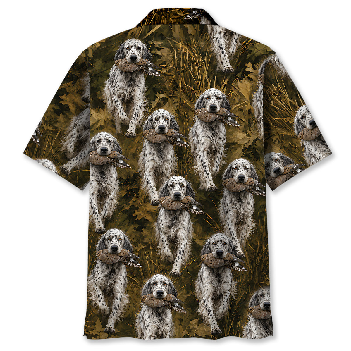 Camouflage English Setter Running With Mourning Dove Hawaiian Shirt
