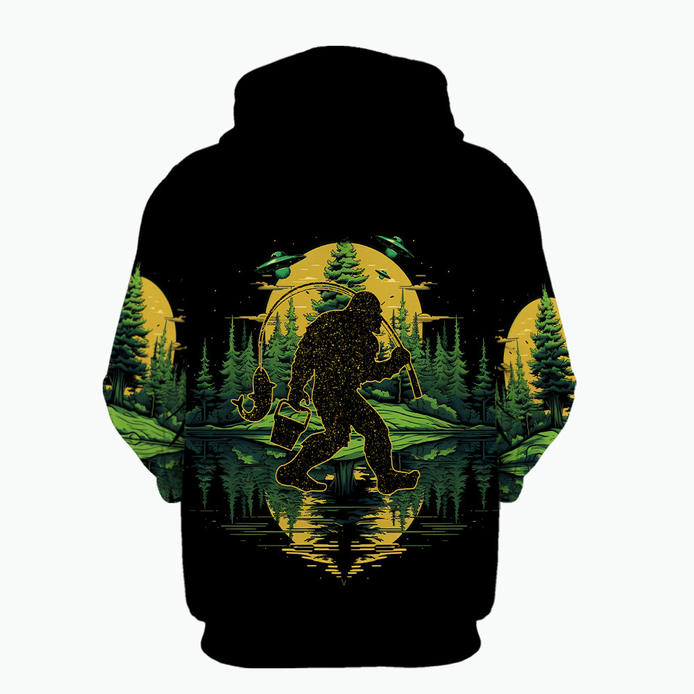 Bigfoot Fishing Green Alien Forest All Over Print Shirt
