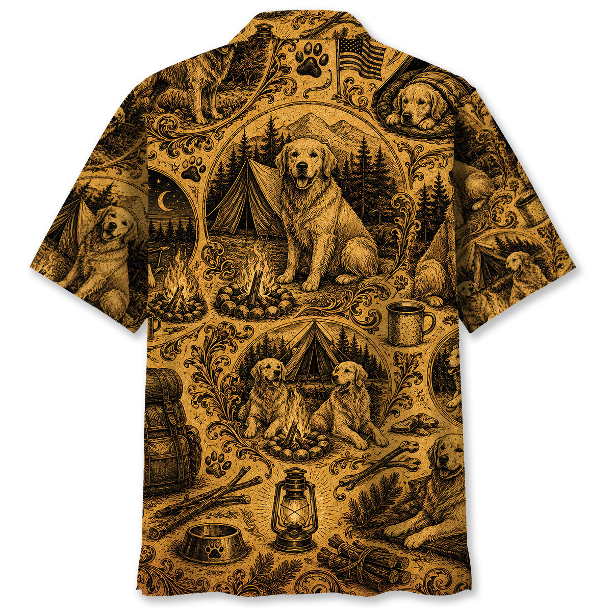Camping With Golden Retriever Vintage Legend Art Hawaiian Shirt