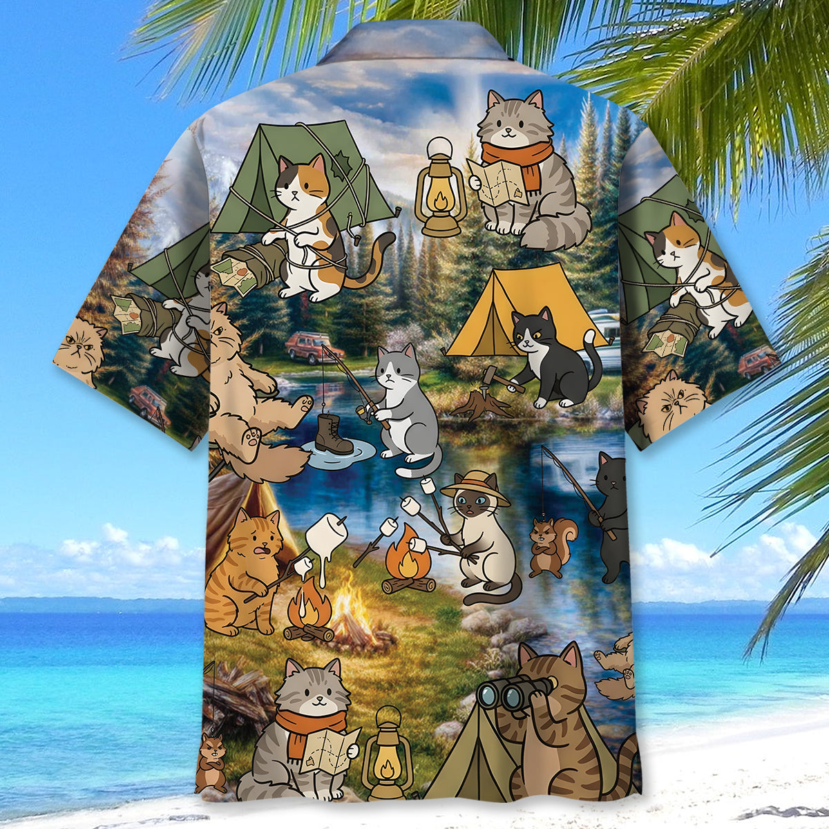 Funny Cat Campsite Hawaiian Shirt