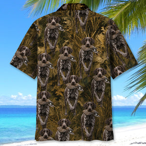 Camouflage German Shorthaired Pointer Running With Mourning Dove Hawaiian Shirt