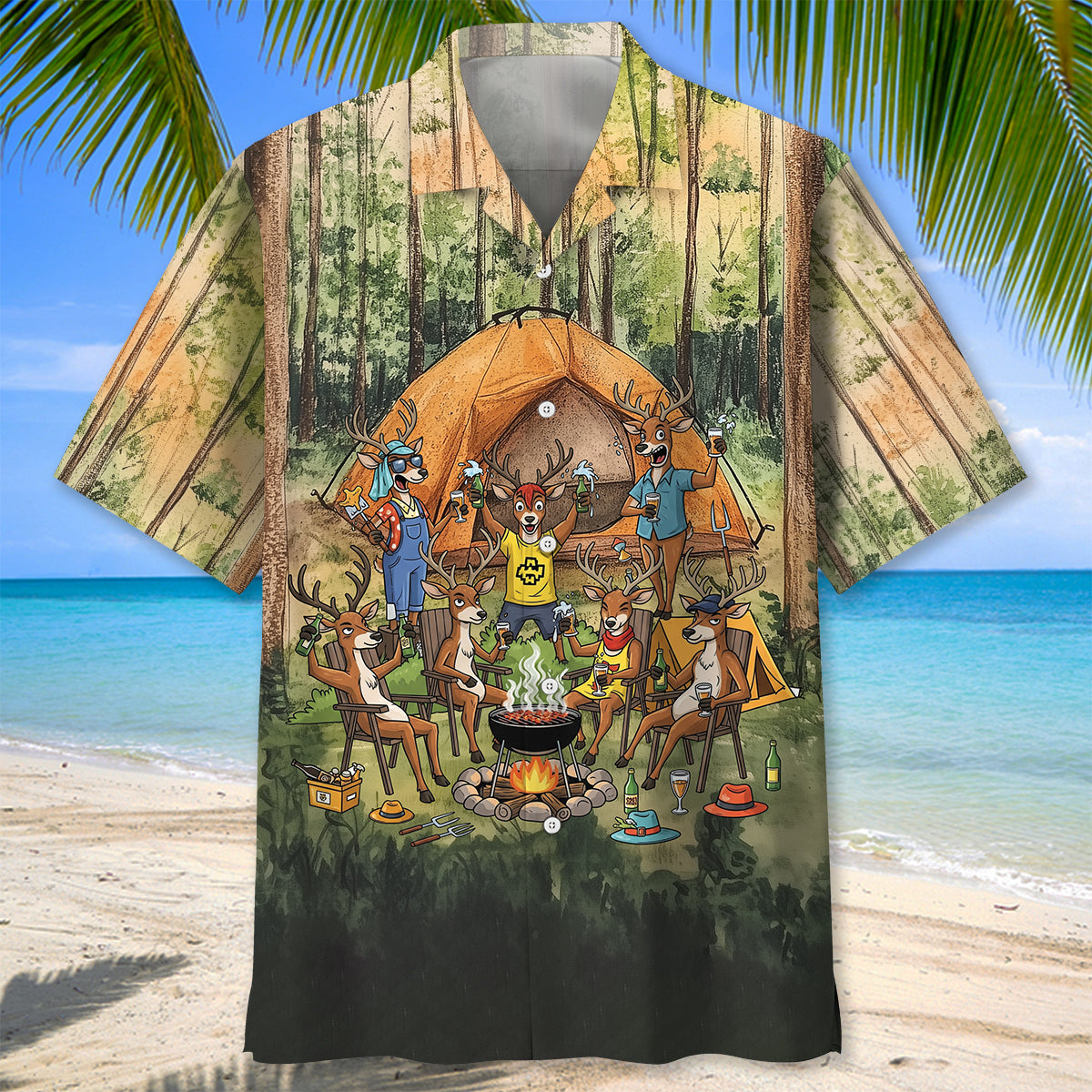Friends, Fires, Fun Camping Crew Deer Hawaiian Shirt