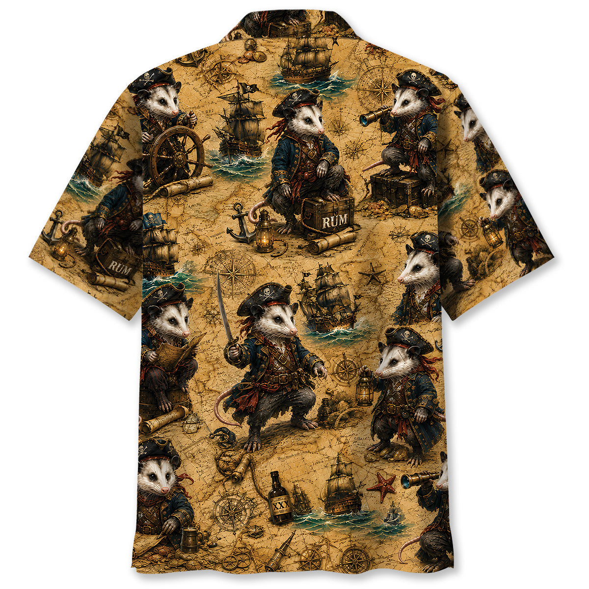 Vintage Pirate Opossum Treasure Map Hawaiian Shirt