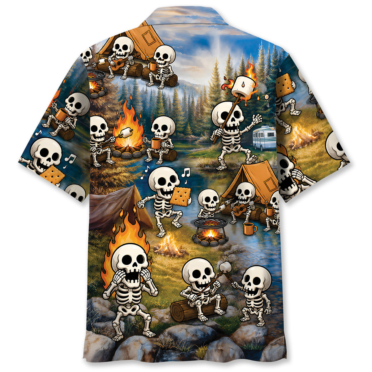 Vintage Skeleton Camping Hawaiian Shirt