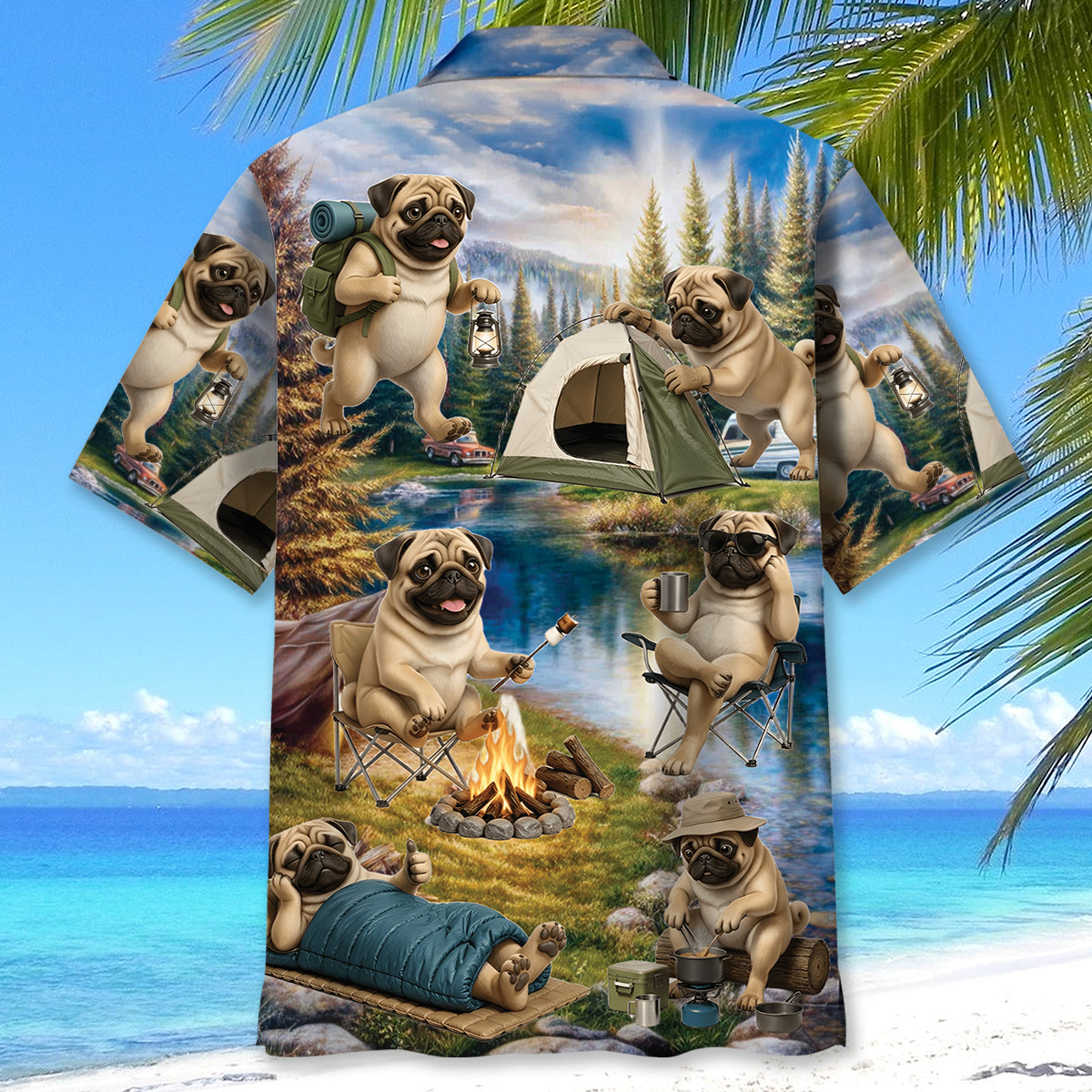Pug Dog Funny Camping Hawaiian Shirt