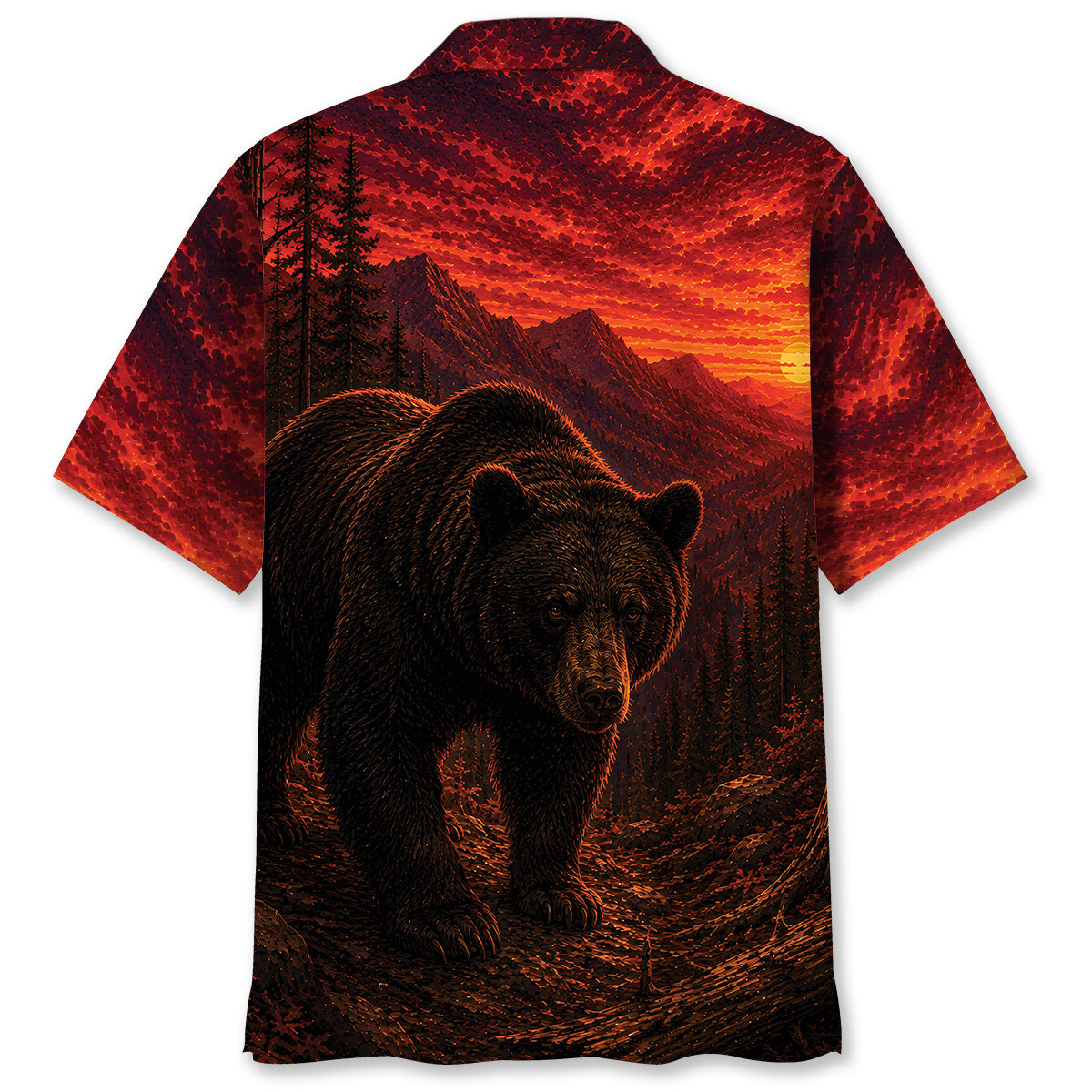 Black Bear Hunting Burnt Sky Hawaiian Shirt