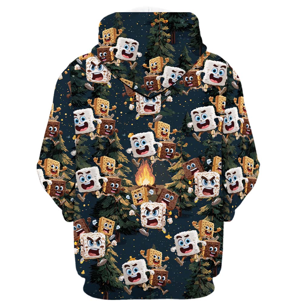 Chocolate and Cracker Chasing Marshmallow Camping All Over Print Shirt