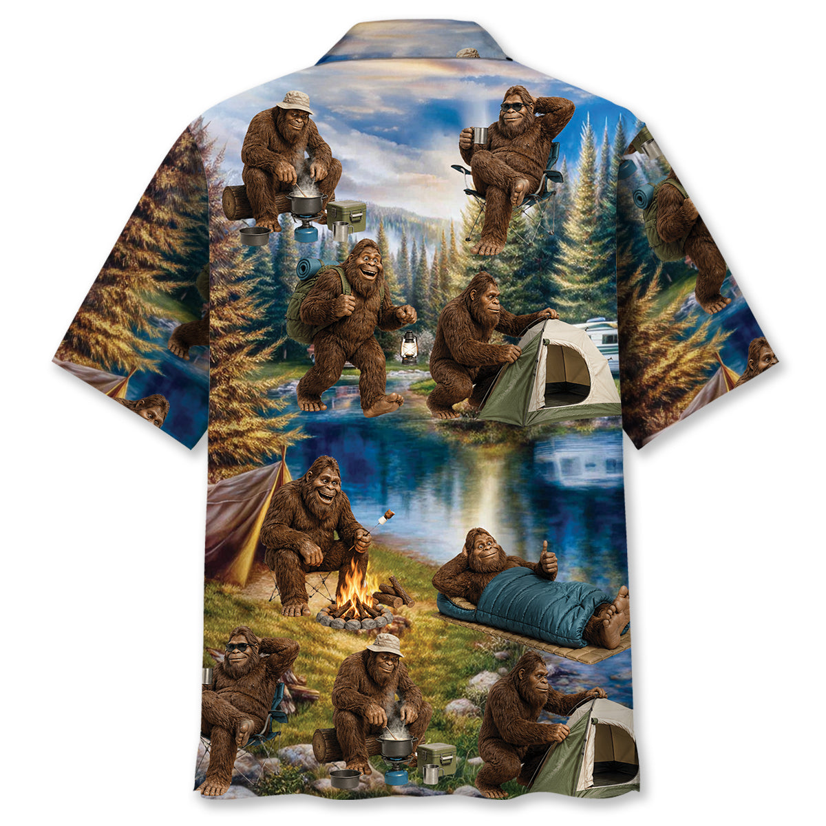 Funny Bigfoot Camping Hawaiian Shirt