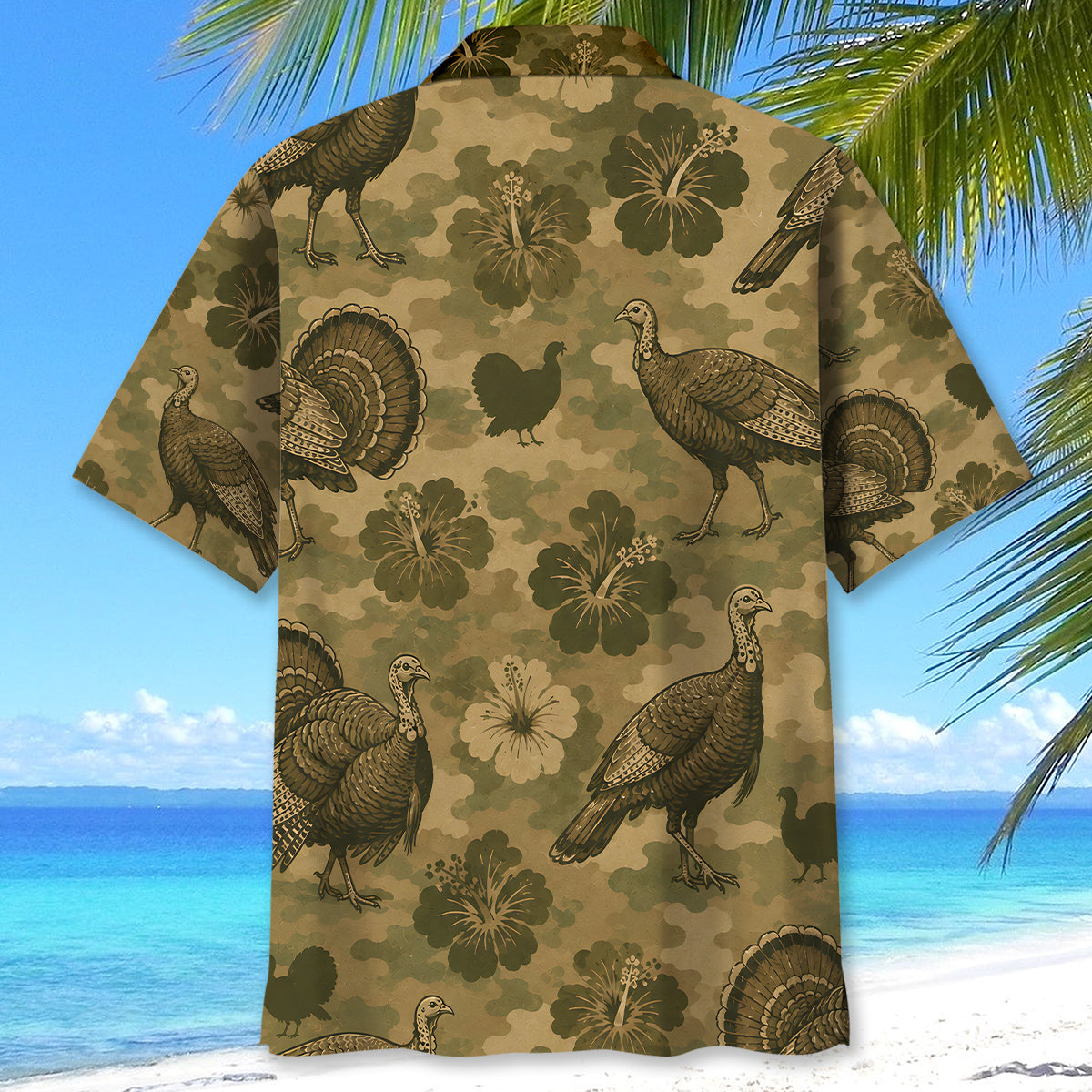 Turkey Hibiscus Camouflage Hawaiian Shirt