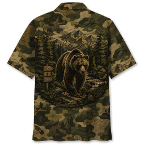 Grizzly Bear Forest Camouflage Dark Hawaiian Shirt