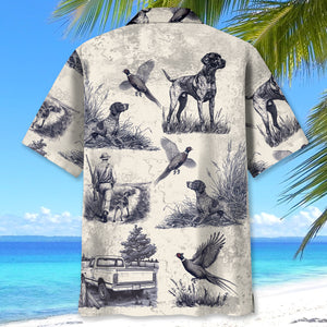 Retro Pheasant & Hunting GSP Dog Button Down Hawaiian Shirt