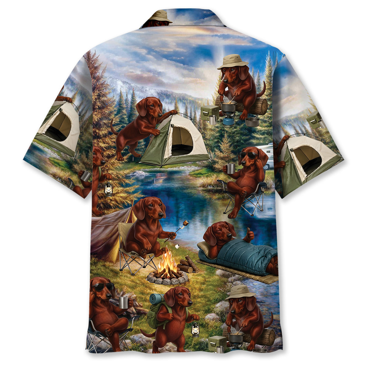 Dachshund Dog Funny Camping Hawaiian Shirt