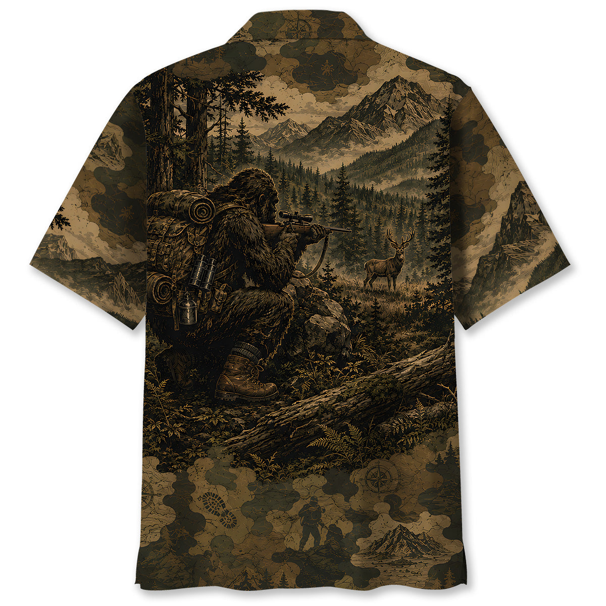 Bigfoot Deer Hunting Camouflage Funny Hawaiian Shirt