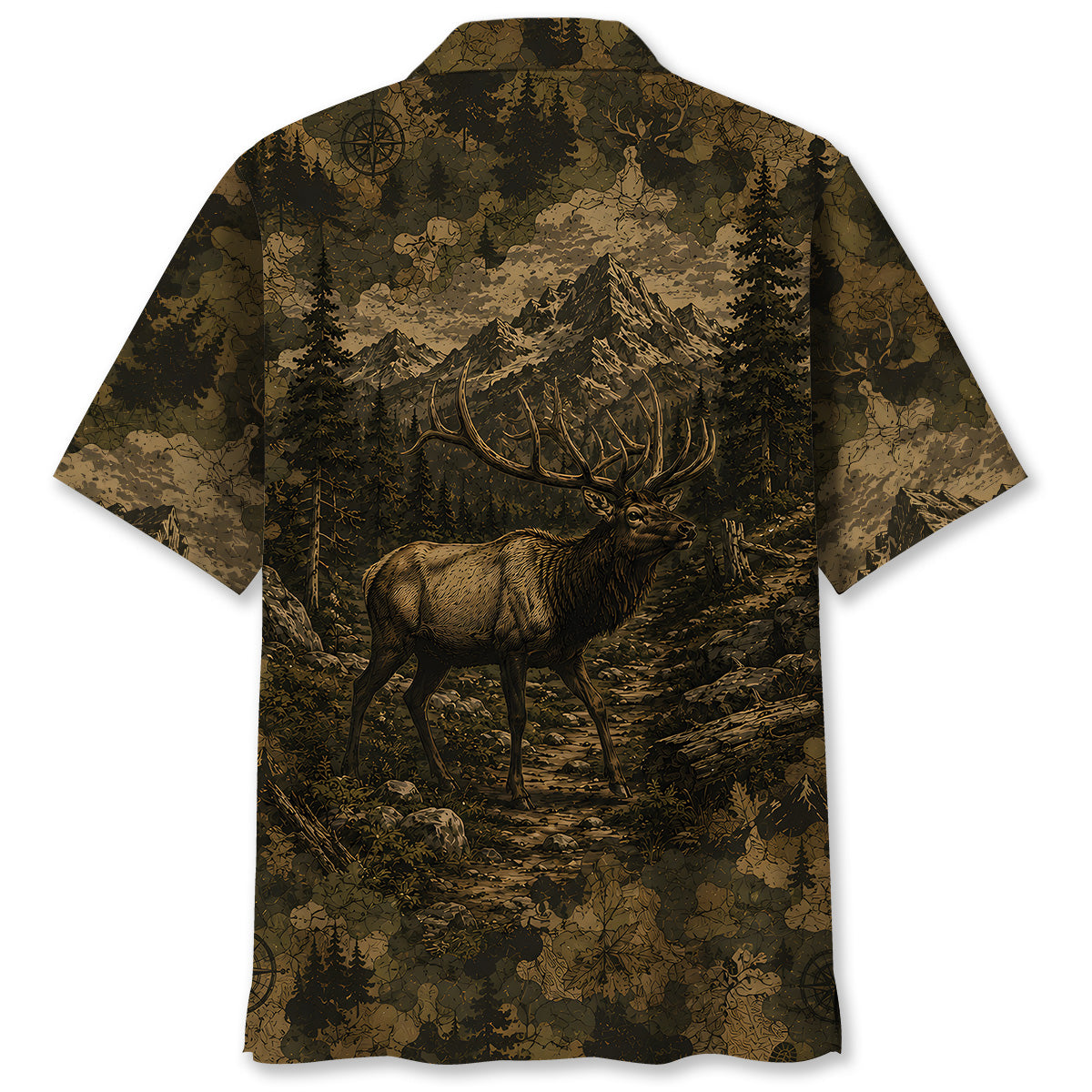 Elk Forest Camouflage Dark Hawaiian Shirt