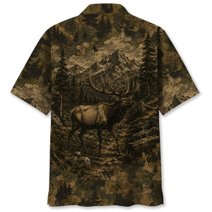 Elk Forest Camouflage Dark Hawaiian Shirt