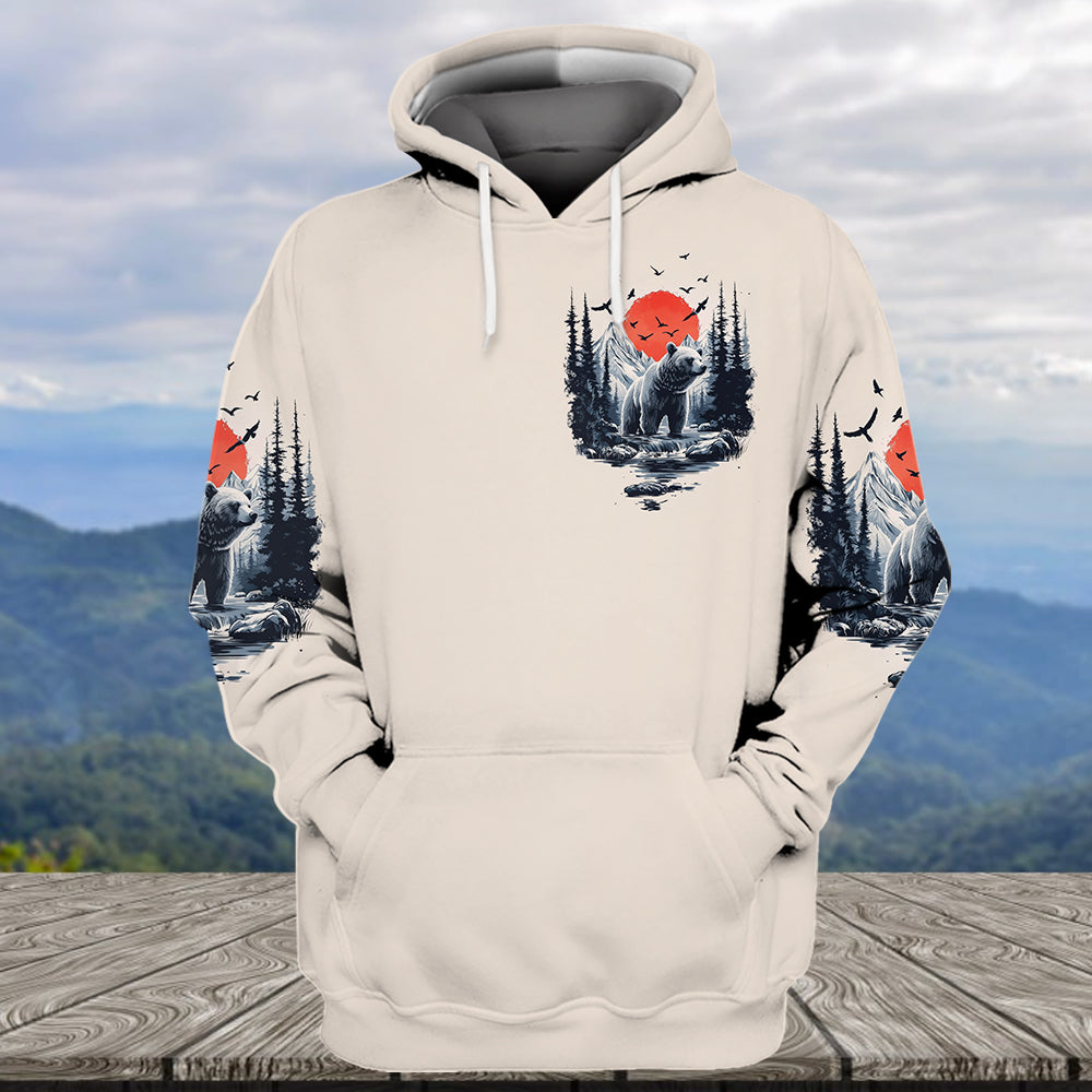 Into The Forest I Go Bear Red Sun All Over Print Shirt