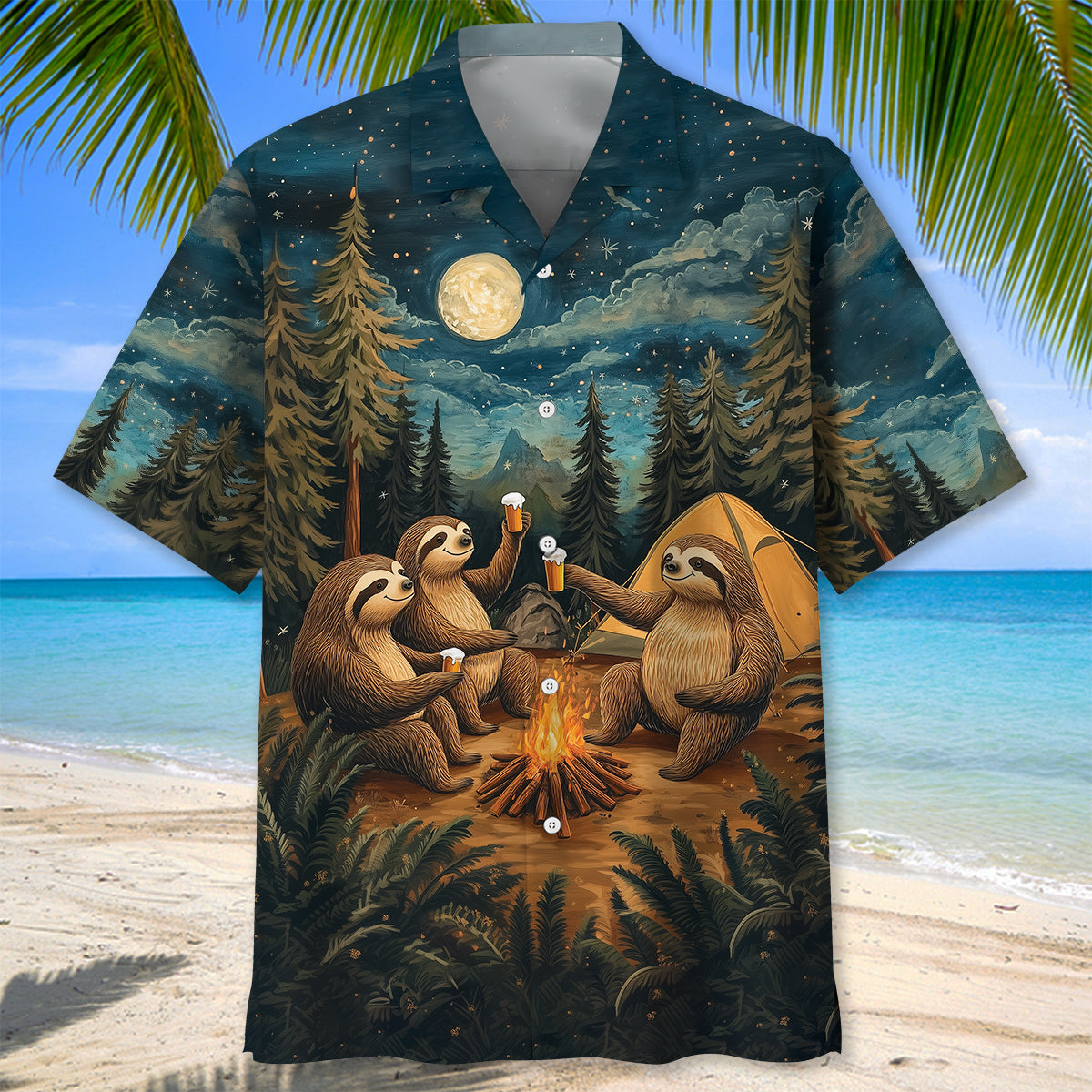 Funny Sloth Drinking Night Hawaiian Shirt