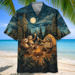 Funny Sloth Drinking Night Hawaiian Shirt