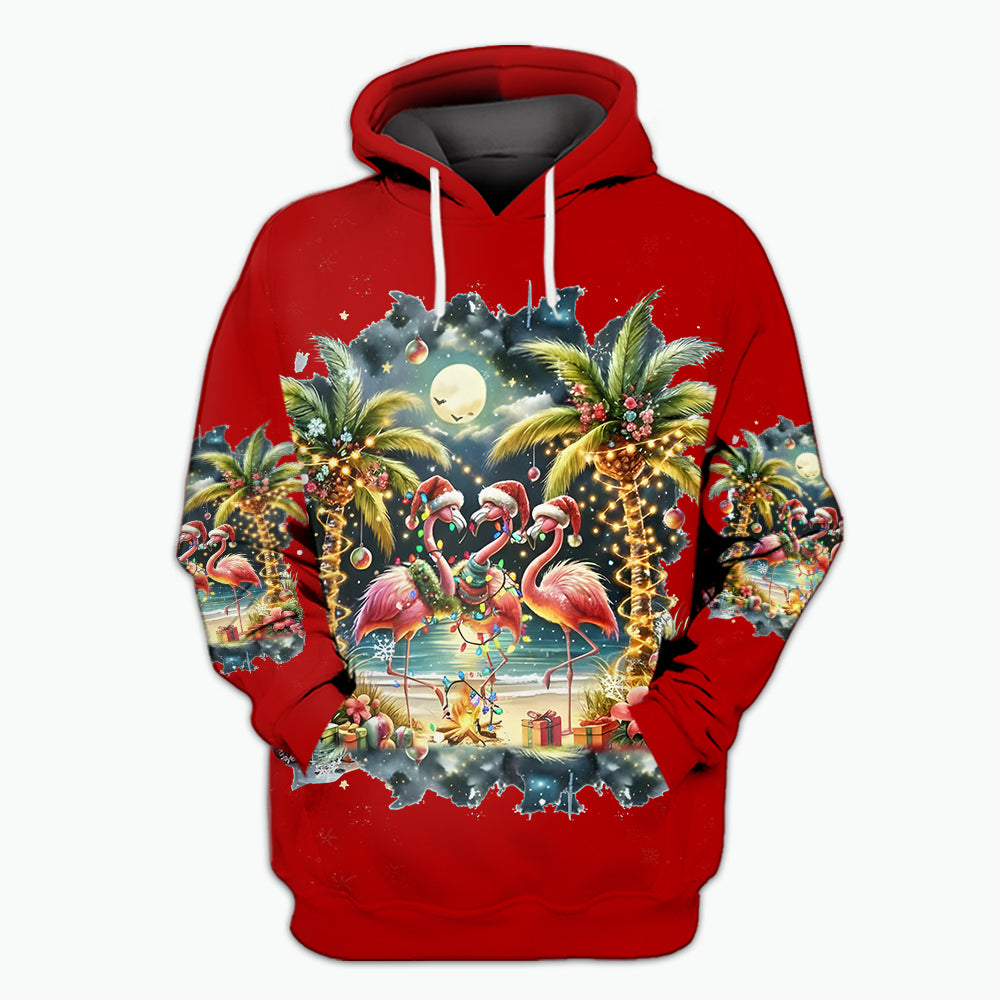 Christmas Deck The Palms Flamingo All Over Print Shirt