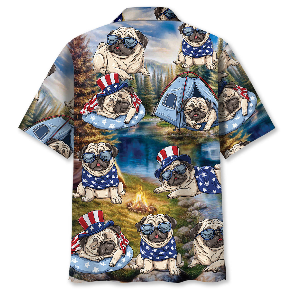 America Funny Pug Camping Hawaiian Shirt