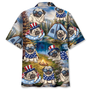America Funny Pug Camping Hawaiian Shirt