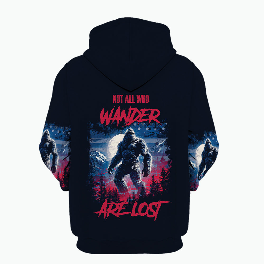 Strong Patriotic Bigfoot Not All Who Wander All Over Print Shirt