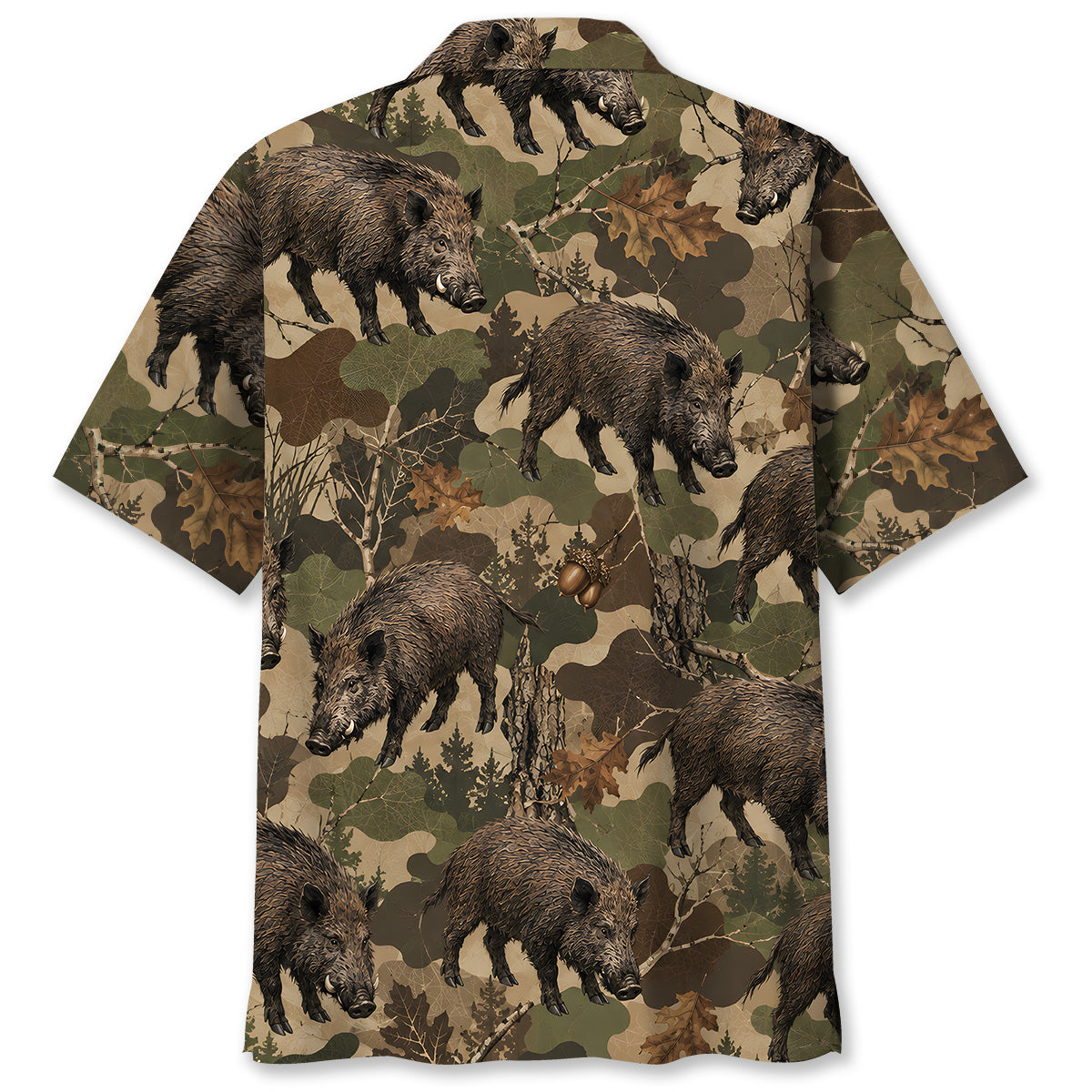 Feral Hog Woodland Hunting Camo Hawaiian Shirt