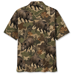 Feral Hog Woodland Hunting Camo Hawaiian Shirt
