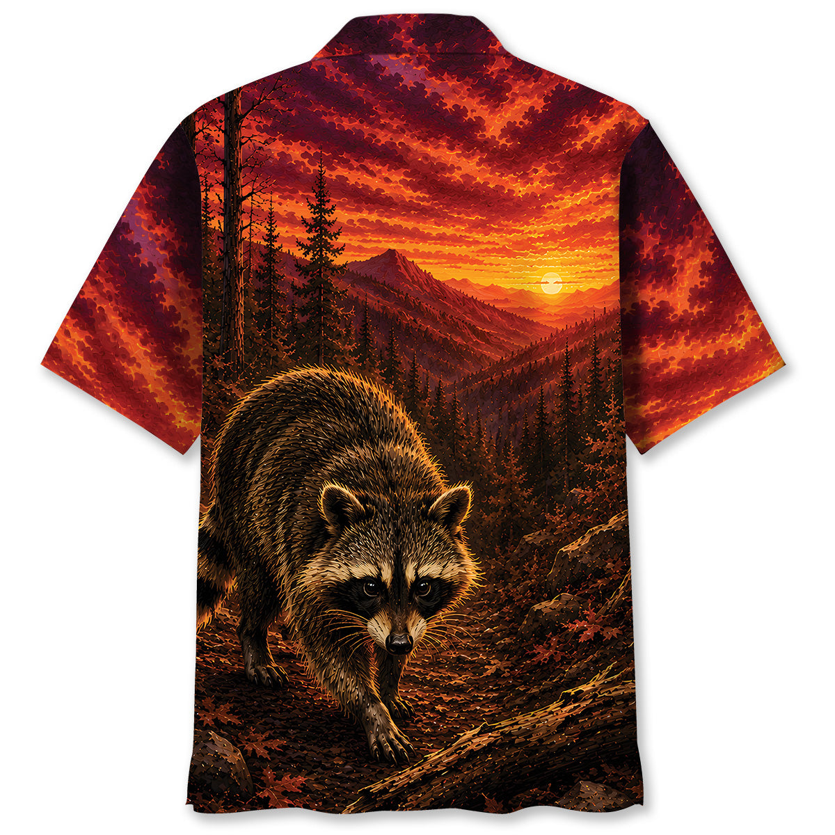 Raccoon Hunting Burnt Sky Hawaiian Shirt
