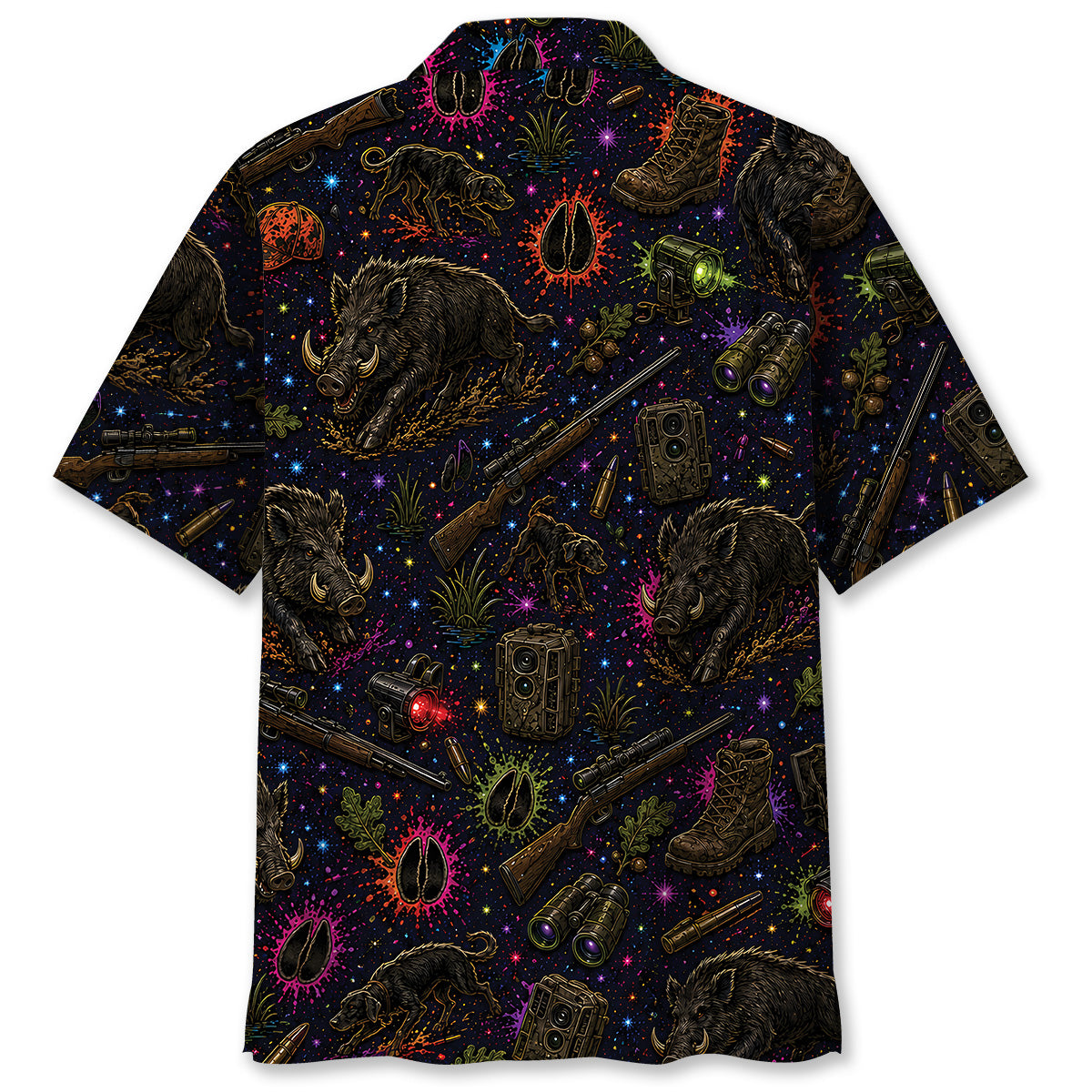 Retro Wild Hog Hunting Colorful Hawaiian Shirt