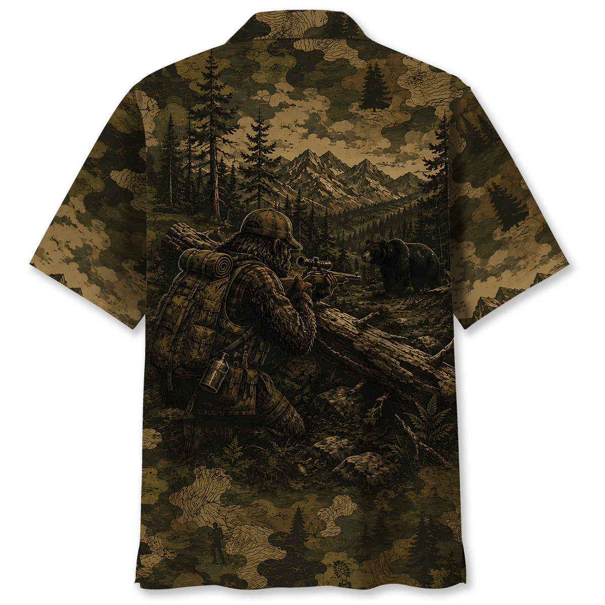 Bigfoot Black Bear Hunting Camouflage Funny Hawaiian Shirt